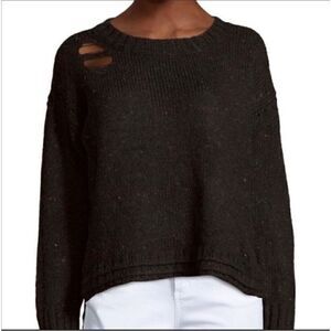 WILDFOX After PARTY GREY/black intentionally distressed small sweater high lo he